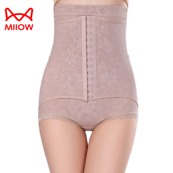 Miiow 200 catties upgraded version of rear-removable high-waist body shaping pants for stomach shaping, waist shaping, cross-button lifting buttocks, postpartum belly tightening pants for women, skin color xl