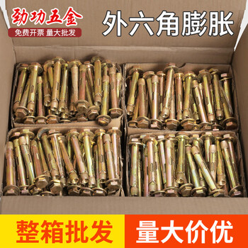 Jinggong national standard external hexagonal internal expansion screws complete collection extended built-in explosive floor exploding bolts boxed m6*50 (100 pieces) 8mm punched