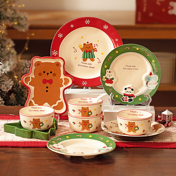 Modern housewife christmas birthday gift tableware set bowl home 2025 new high-looking cute plate bowl animal party christmas tree plate
