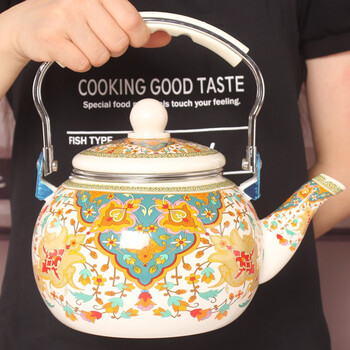 Oulijia enamel enamel pot enamel kettle household teapot milk teapot enamel medicine pot induction cooker gas watermelon pot ethnic style with filter 2.2l
