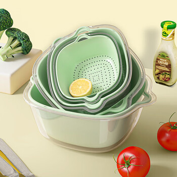 Added drain basket plastic double-layer thickened washbasin kitchen living room household fruit basket rice cleaning artifact storage rack