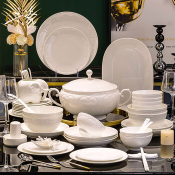 Jingci jingdezhen light luxury bone china tableware set chopsticks, dishes and bowls, high-end home hotel, move-in gift for new home, cupid-large soup bowl丨for 6 people丨30 heads
