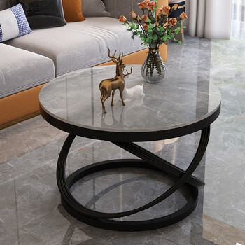 Suishangmei italian minimalist slate coffee table, simple modern living room round small coffee table, small apartment creative tea table corner table a style slate round 60 carat gray + black frame