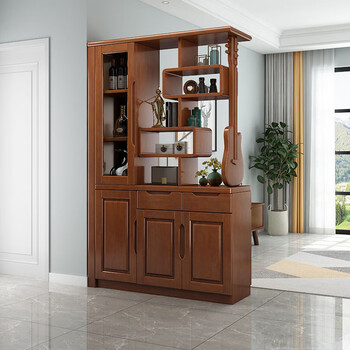 Chenya new chinese style wine cabinet small apartment screen solid wood hall cabinet entry entrance cabinet living room partition cabinet double-sided hall cabinet five-door solid wood hall cabinet 180*38*200 cm