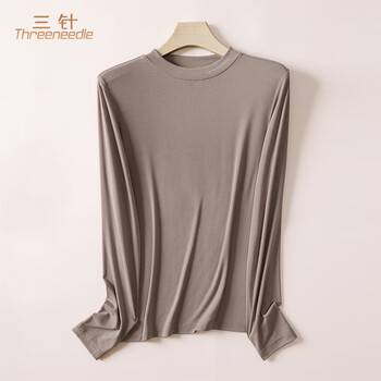 Three-needle mid-collar bottoming shirt for women in spring and autumn, modal thermal top, long-sleeved thin half turtleneck t-shirt, slim solid color, toffee brown, mid-collar 2xl