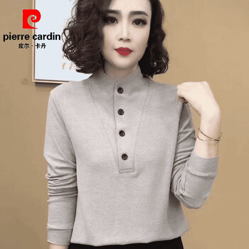 Pierre cardin (pierre cardin) new autumn and winter half turtleneck double-sided velvet warm top for women, fashionable and versatile, slim long-sleeved bottoming shirt, oatmeal color, one-piece velvet, original version 2xl, recommended 120-130 pounds