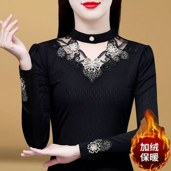 Dulan bottoming shirt women's 2025 autumn and winter new temperament slim plus velvet thickened warm inner top lace shirt small shirt picture color plus velvet l