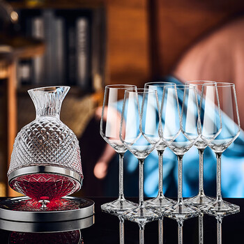 Dshcote high-end red wine glass set for home 6 creative diamond crystal glasses wine glasses decanter glass goblets white diamond 450*6+silver gyro decanter