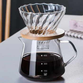 Runpeng hand-brewed coffee pot sharing pot hand-brewed household drip filter glass filter cup set 600ml diamond coffee pot + large wooden tray filter