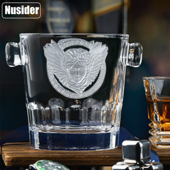 Nusider light luxury thickened crystal glass ice bucket creative gold-painted bar with ears champagne bucket whiskey ice wine ice bucket qingguang medusa frosted ice bucket