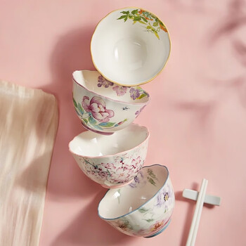 Black household ceramic rice bowl, one bowl per person, special high-end tableware, especially beautiful rice bowl, 4 bowls, 4 chopsticks