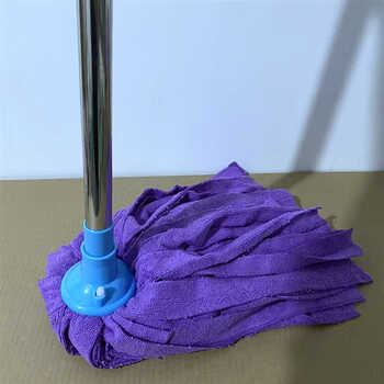 Hand wash-free wet and dry towel fiber mop old-fashioned cotton thread absorbent mop wooden floor mop clean purple round head 1 rod 1 head
