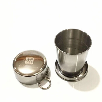 Zwilling german double stainless steel telescopic cup portable folding cup wine glass portable folding water cup camping water handle one 1ml 150ml folding cup 316 material