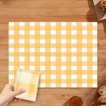 Fuyan takeaway disposable placemats, commercial office small tablecloths, waterproof, oil-proof and biodegradable rectangular tablecloths, individually packaged, simple and versatile - yellow and white plaid, 40x60cm, 50 sheets, suitable for one person