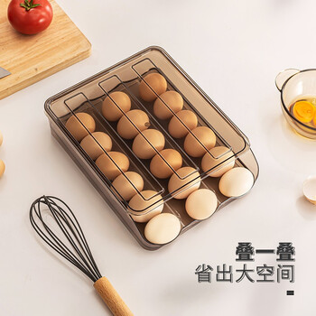 Rsrddy egg carton egg rolling device household multi-functional transparent drawer storage box refrigerator flip-top egg storage pet thickened transparent gray egg rolling device one layer