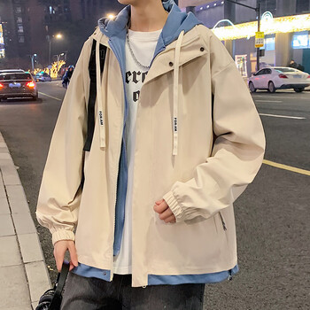 Geslandi jacket men's spring and autumn 2026 new jacket fake two-piece charge loose hooded fashionable men's tops 5381 khaki xl 125 jin-155 jin