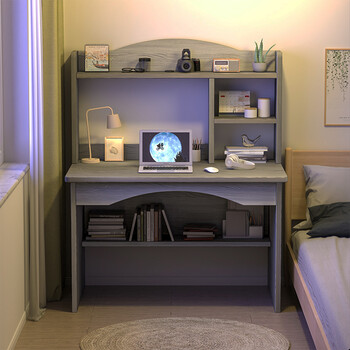 Carpenter's mark computer desk simple home bedroom desk bookshelf all-in-one computer desk bedside table student bedside study table morandi gray 80cm
