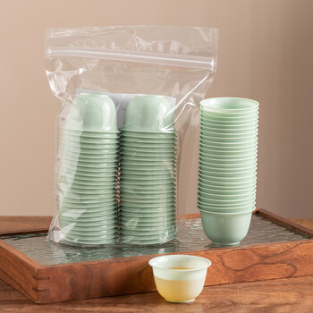 Yunhua disposable kung fu tea cup 60ml tasting tea cup high-end heat-resistant tea cup office hospitality cup storage rack emerald green - 300 disposable tea cups