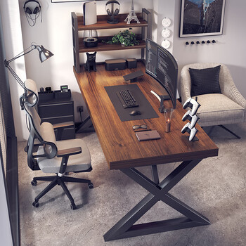 Yijia wood desk computer desk desktop home office desk e-sports table and chair combination set simple workbench writing desk 30mm thickened table walnut color 160*60*75cm single table