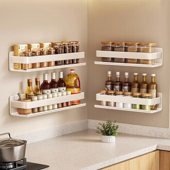 Hu xiansen cream style white kitchen storage rack no punching seasoning rack wall hanging household storage rack 30cm