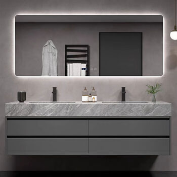 Tznun german simple slate integrated basin bathroom cabinet combination bathroom washbasin basin bathroom cabinet double basin dark gray (smart mirror) 190cm slate seamless double basin (color remarks)