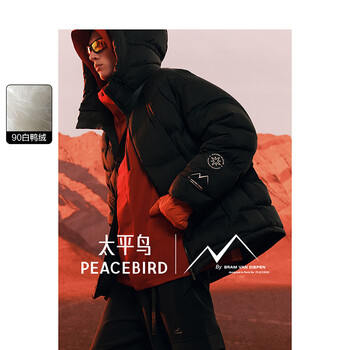 Peacebird men's volcano down jacket hooded winter outdoor warm jacket fashion black l