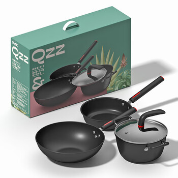 City wife (dstt) city wife fun wok, frying pan, soup pot three-piece set black gas stove induction cooker black stew and fry set