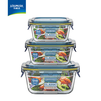 Lovwish high boron glass fresh-keeping lunch box can be heated in a microwave oven, special lunch box grid fresh-keeping and heat preservation partitioned refrigerator, lovwish integrated lid, square, large, medium and small/three-piece set