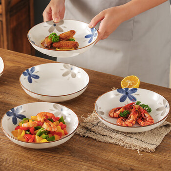 Hechuaya ceramic plate household underglaze japanese-style plate 8-inch soup plate dish plate 4 pieces antique