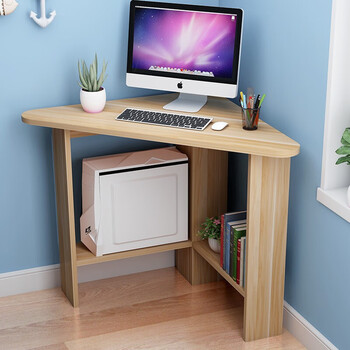 Coolin computer desk corner desk triangular table small apartment corner table with shelves corner small table walnut color