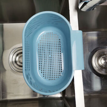 Nan ruoying kitchen sink hanging multi-functional drain basket sink fruit and vegetable basket storage kitchen waste gadgets vegetable sink water rack blue thickened version