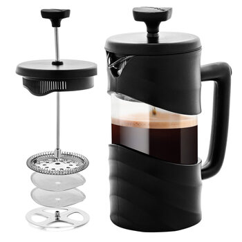Ovente french press coffee maker 354ml glass stainless steel 4-layer filtration portable brewing