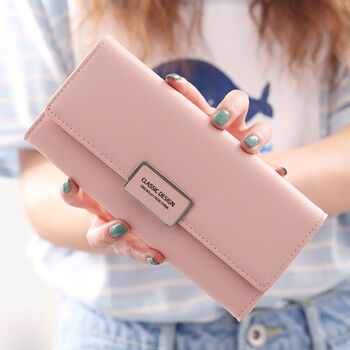 Yuyula cowhide women's wallet large capacity storage bag long multi-card slot multi-functional coin purse simple light luxury money wallet pink birthday gift for girlfriend and wife