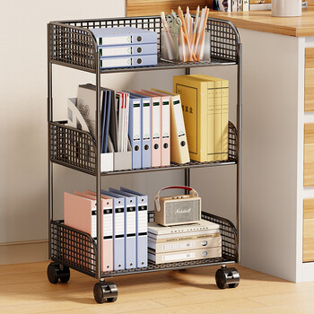 All for office file racks, floor-standing, removable data files, home iron simple book storage trolley, black three-layer large size