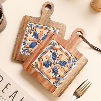 Genasi insulation mat dining table mat household solid wood anti-scalding square with handle high temperature resistant casserole soup pot tea cup bowl and plate mat single