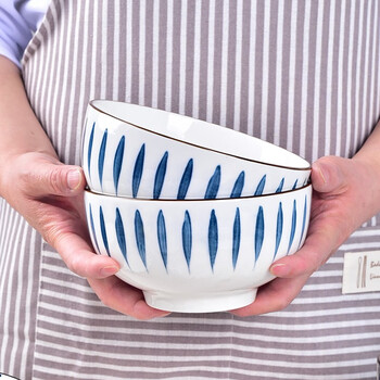 Sujiang ceramic rice bowl household large soup bowl underglaze color bowl ceramic tableware microwave suitable ceramic eating bowl chiba 6-inch bowl 4 pieces
