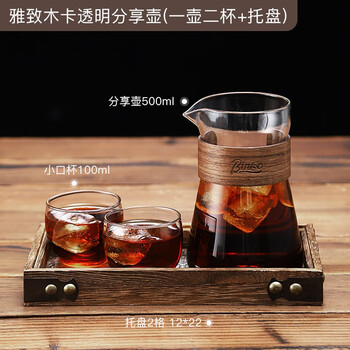 Bincoo hand-brewed coffee pot set, heat-resistant glass sharing pot with cup hanging ear coffee, one pot, two cups + tray, transparent color