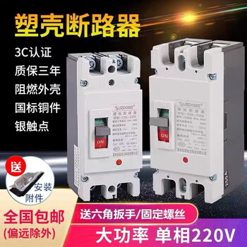 Plastic case circuit breaker 2p air switch 100a150a200a250a single phase 220v double maximum power air switch 63a 2p