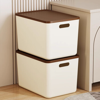 Sivass desktop miscellaneous storage box household snacks and toys storage basket with lid storage box organizer dormitory storage box 1 pack cream brown - extra large dustproof and thickened