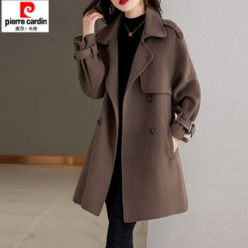 Pierre cardin high-end woolen coat for women mid-length autumn and winter new korean style loose thickened woolen coat for small people brown (quilted) s recommended 106-115 catties