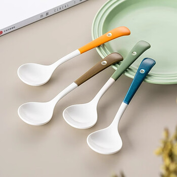 Onlycook household ceramic soup spoon japanese style long handle soup spoon porridge spoon rice spoon porcelain spoon small spoon avocado green/3 pieces