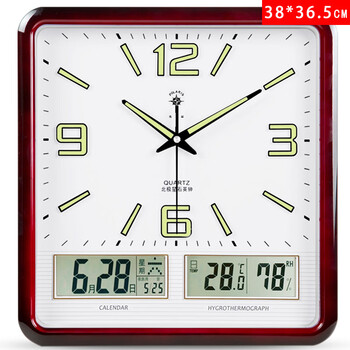 Polaris wall clock living room 2025 new electronic clock modern wall-mounted simple fashion calendar clock quartz clock home luxury upgraded movement-wood grain luminous model (37*38 cm) ultra-quiet quartz movement
