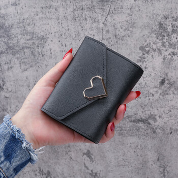 Factory direct sales wholesale 2020 new retro small fresh metal heart-shaped short small wallet ladies student wallet black