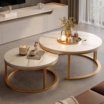 Nifeng coffee table living room home round table small apartment light luxury simple modern 2026 new sofa coffee table table balcony classic model 50cm stream marble thick golden steel frame