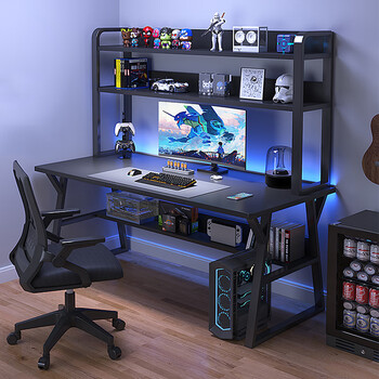 Humanities chengjia multi-layer computer desk desktop e-sports game table simple desk bookshelf integrated bedroom office desk study table black 140cm single table upgraded trapezoidal table legs
