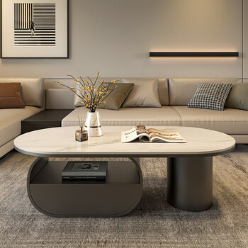 Seaworthy high-end slate coffee table living room small apartment new tea table 2025 modern simple oval living room coffee table light luxury black frame drawer bright white slate 120