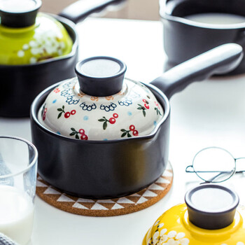 Quanshi ceramic small milk pot baby food supplement pot small casserole instant noodle pot small soup pot porridge pot mini hot milk pot 1.2l