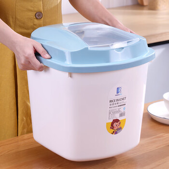 Liangbao rice bucket household 20 catties insect-proof and moisture-proof 10 catties multifunctional rice cylinder 50 catties rice storage bucket food grade storage box rice box sky blue 10 catties free measuring rice cup
