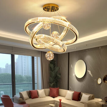 Look living room main light atmospheric chandelier light luxury style high-end crystal ring 2025 new bedroom dining room lamps collection whole house lamps customization contact customer service real k9 crystal/smart 2nd generation plug-in
