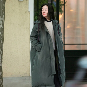 Zhibimo winter new coat earthy green long-staple cotton double-ply woven hooded down jacket earthy green s